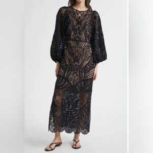 NWT Farm Rio black nature guipure midi dress Size XS Extra Small